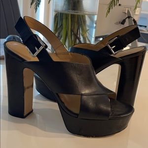 Black leather Michael Kors sling back heels